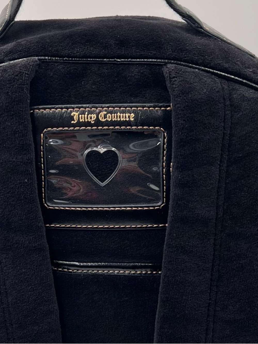 Juicy Couture Vintage Y2K Black Velour Backpack Embroidered Floral Crest Logo - Picture 6 of 13